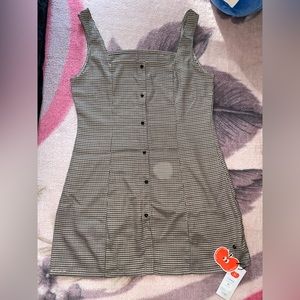 Houndstooth Square Neck Button Up Mini Dress